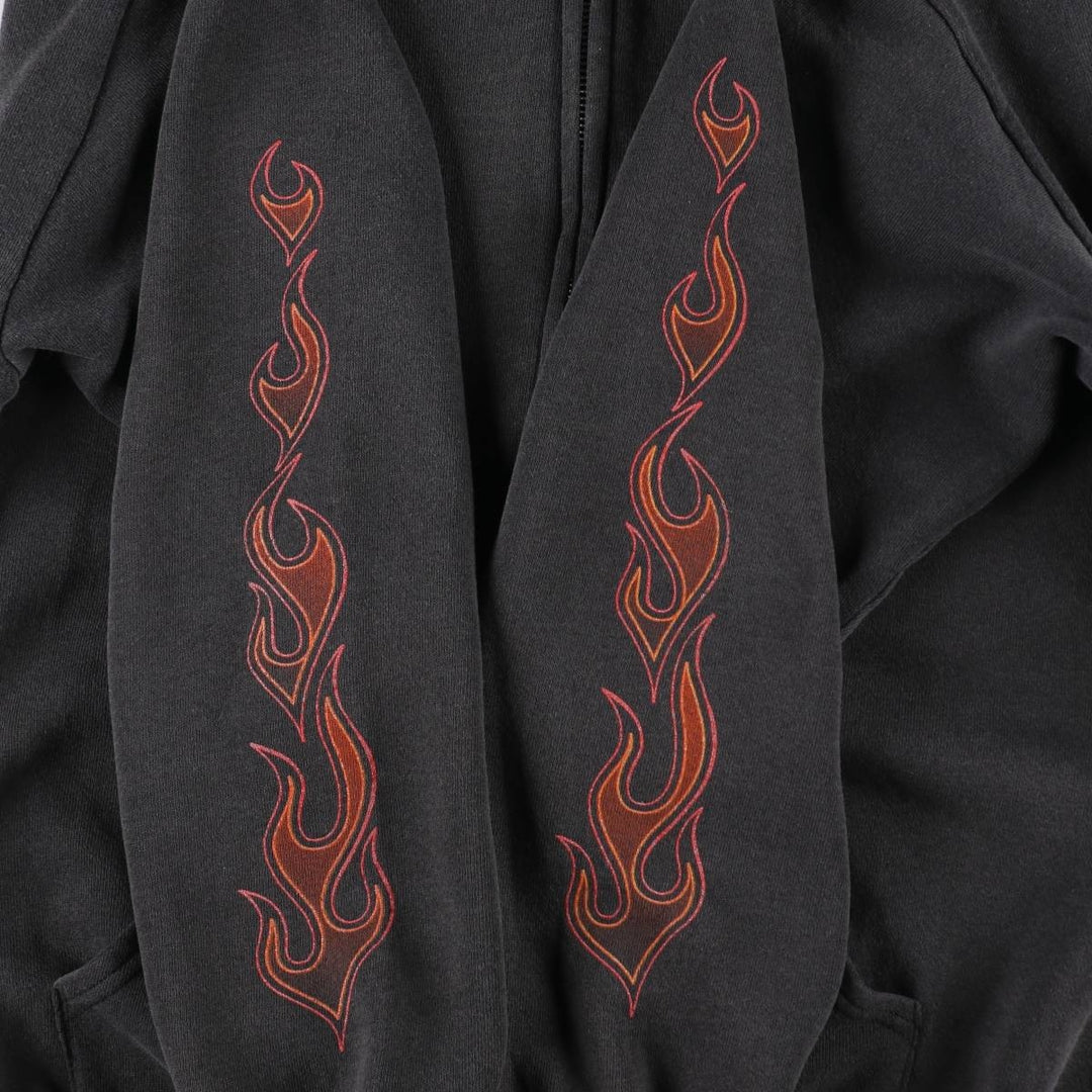 2000'S Harley-Davidson Fire Pattern Full-Zip Sweatshirt Hoodie (Men's Size L) cotton black type Vintage Second Hand