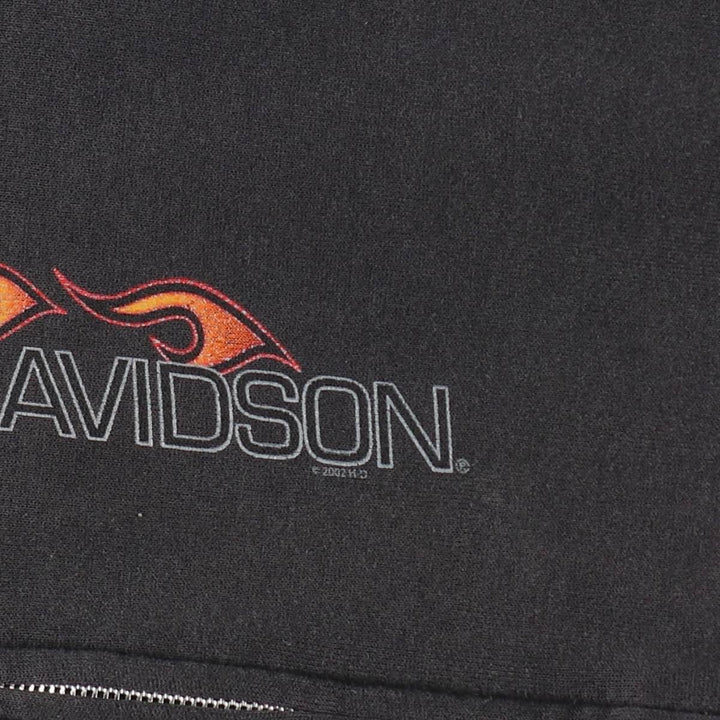 2000'S Harley-Davidson Fire Pattern Full-Zip Sweatshirt Hoodie (Men's Size L) cotton black type Vintage Second Hand