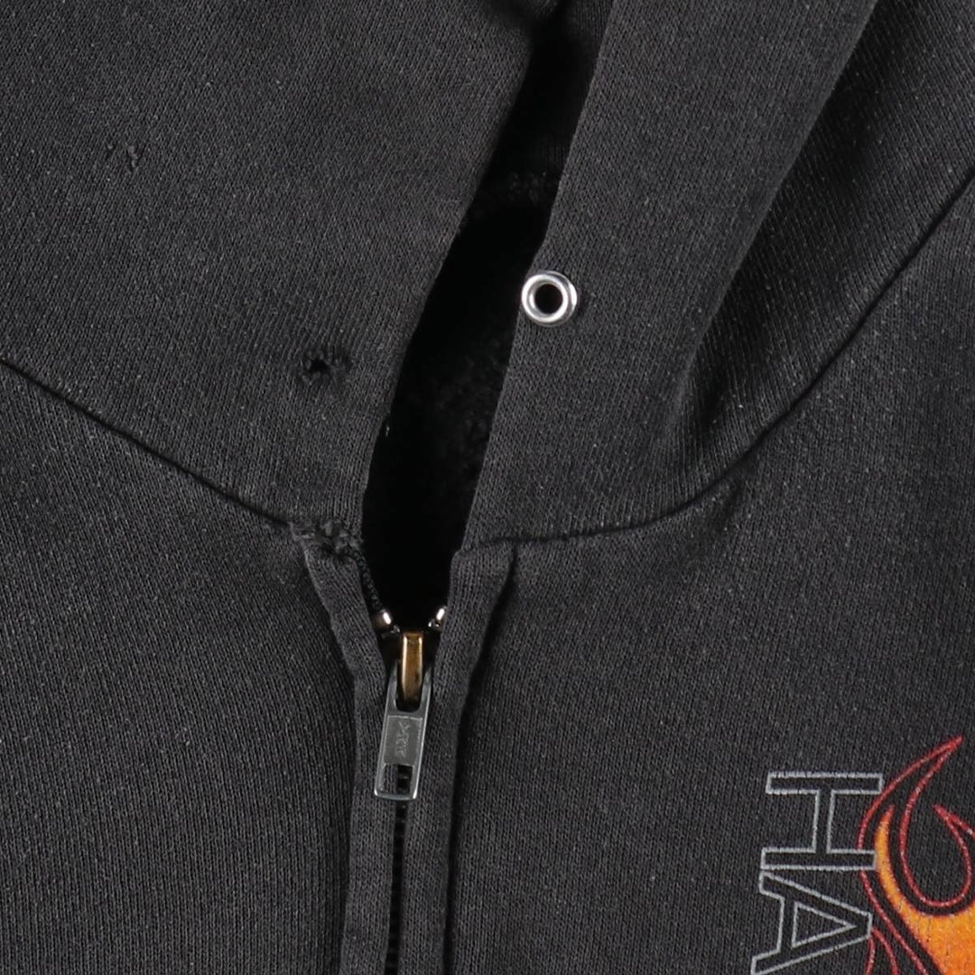 2000'S Harley-Davidson Fire Pattern Full-Zip Sweatshirt Hoodie (Men's Size L) cotton black type Vintage Second Hand
