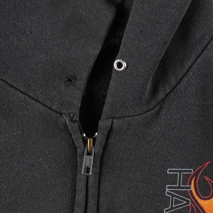2000'S Harley-Davidson Fire Pattern Full-Zip Sweatshirt Hoodie (Men's Size L) cotton black type Vintage Second Hand