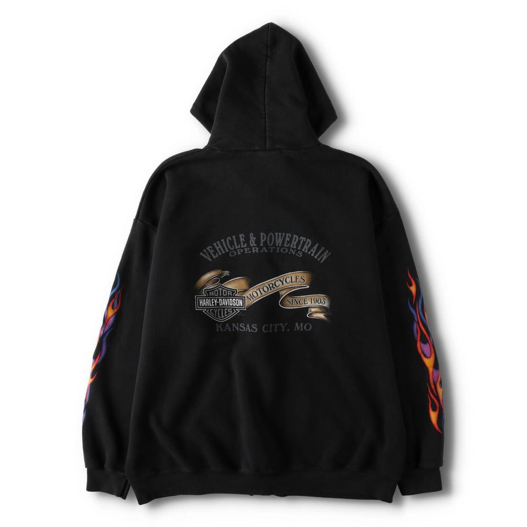 2000'S Harley-Davidson Fire Pattern Full-Zip Sweatshirt Hoodie, Men's Size XL (approx.) cotton black type Vintage Second Hand