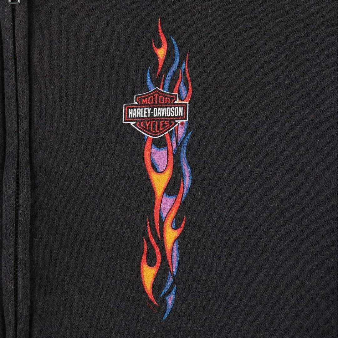 2000'S Harley-Davidson Fire Pattern Full-Zip Sweatshirt Hoodie, Men's Size XL (approx.) cotton black type Vintage Second Hand