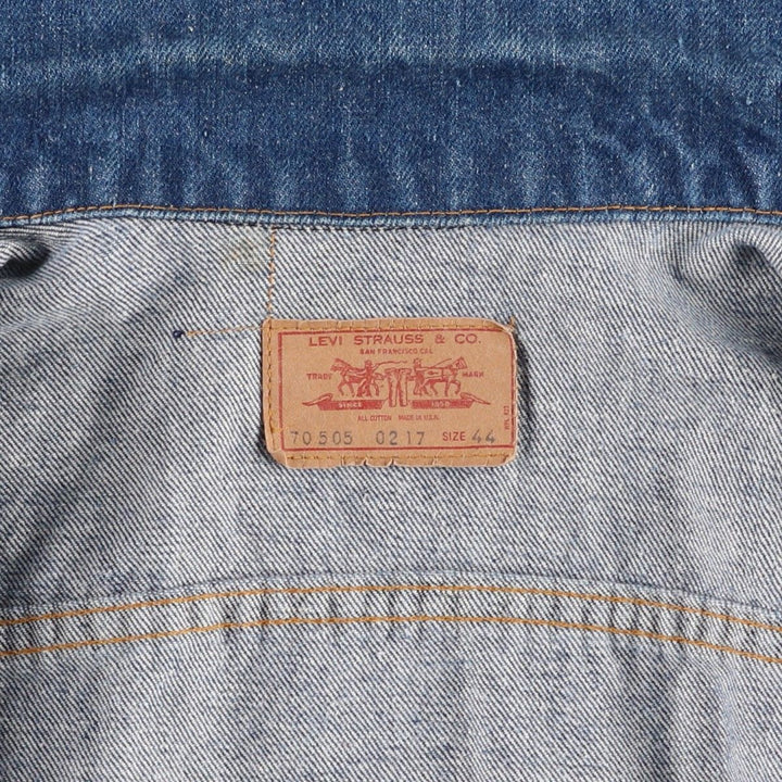 70s-80'S Levi's 70505-0217 Denim Jacket, Made in USA, Men's Size L (Equivalent), Vintage cotton blue type Vintage Second Hand