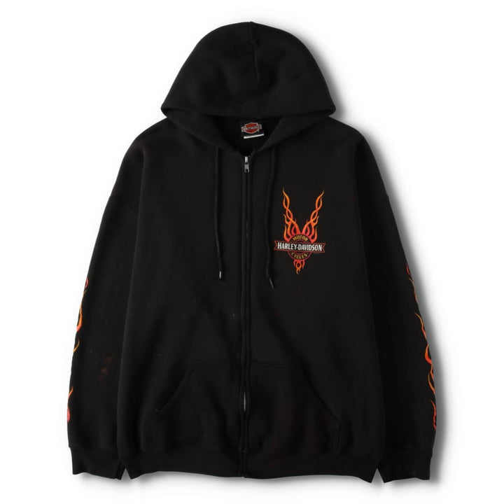 90'S Harley-Davidson Fire Pattern Full-Zip Sweatshirt Hoodie, Made in USA, Men's Size XL (approx.) cotton black type Vintage Second Hand