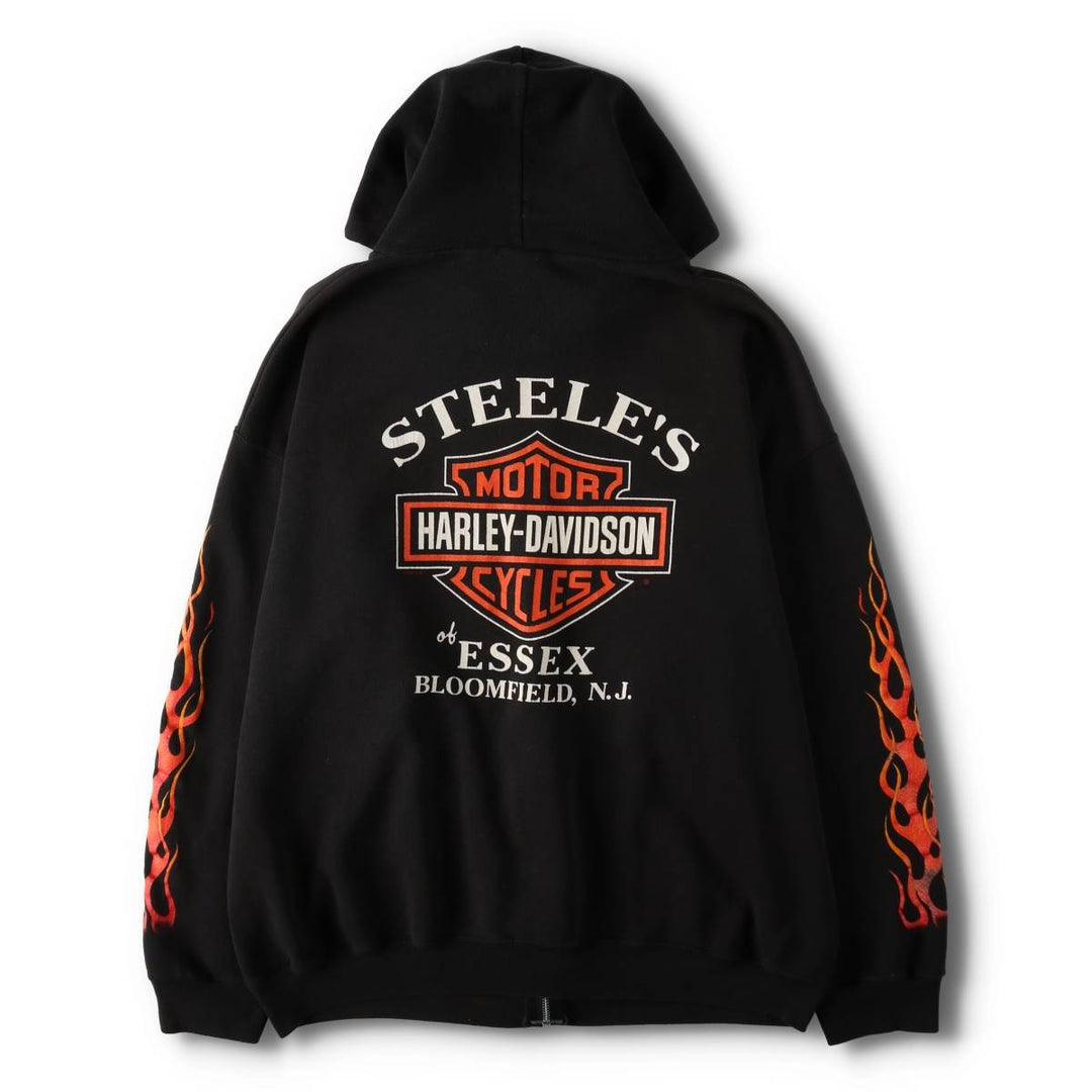 90'S Harley-Davidson Fire Pattern Full-Zip Sweatshirt Hoodie, Made in USA, Men's Size XL (approx.) cotton black type Vintage Second Hand