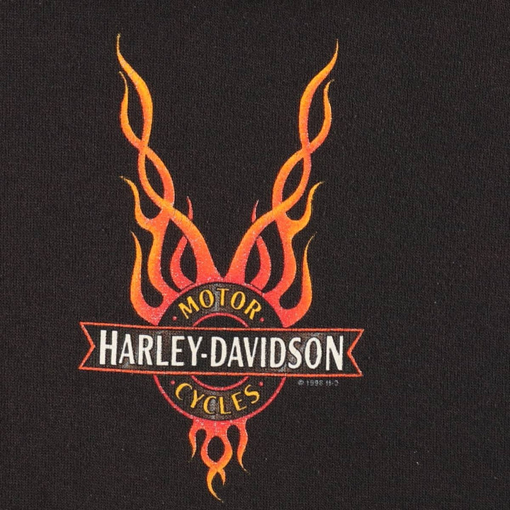 90'S Harley-Davidson Fire Pattern Full-Zip Sweatshirt Hoodie, Made in USA, Men's Size XL (approx.) cotton black type Vintage Second Hand