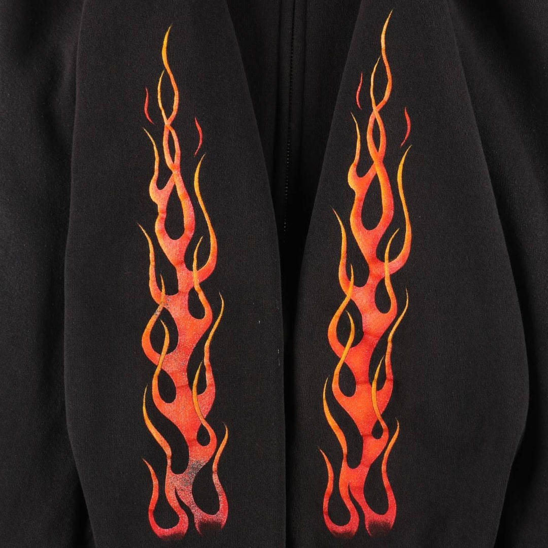 90'S Harley-Davidson Fire Pattern Full-Zip Sweatshirt Hoodie, Made in USA, Men's Size XL (approx.) cotton black type Vintage Second Hand