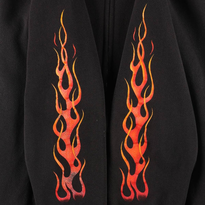 90'S Harley-Davidson Fire Pattern Full-Zip Sweatshirt Hoodie, Made in USA, Men's Size XL (approx.) cotton black type Vintage Second Hand