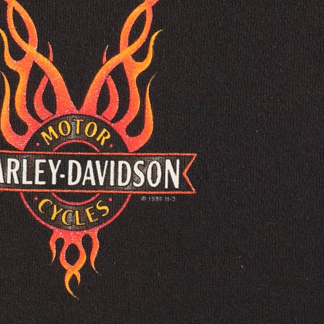 90'S Harley-Davidson Fire Pattern Full-Zip Sweatshirt Hoodie, Made in USA, Men's Size XL (approx.) cotton black type Vintage Second Hand