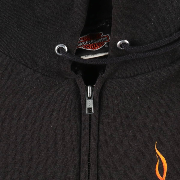 90'S Harley-Davidson Fire Pattern Full-Zip Sweatshirt Hoodie, Made in USA, Men's Size XL (approx.) cotton black type Vintage Second Hand