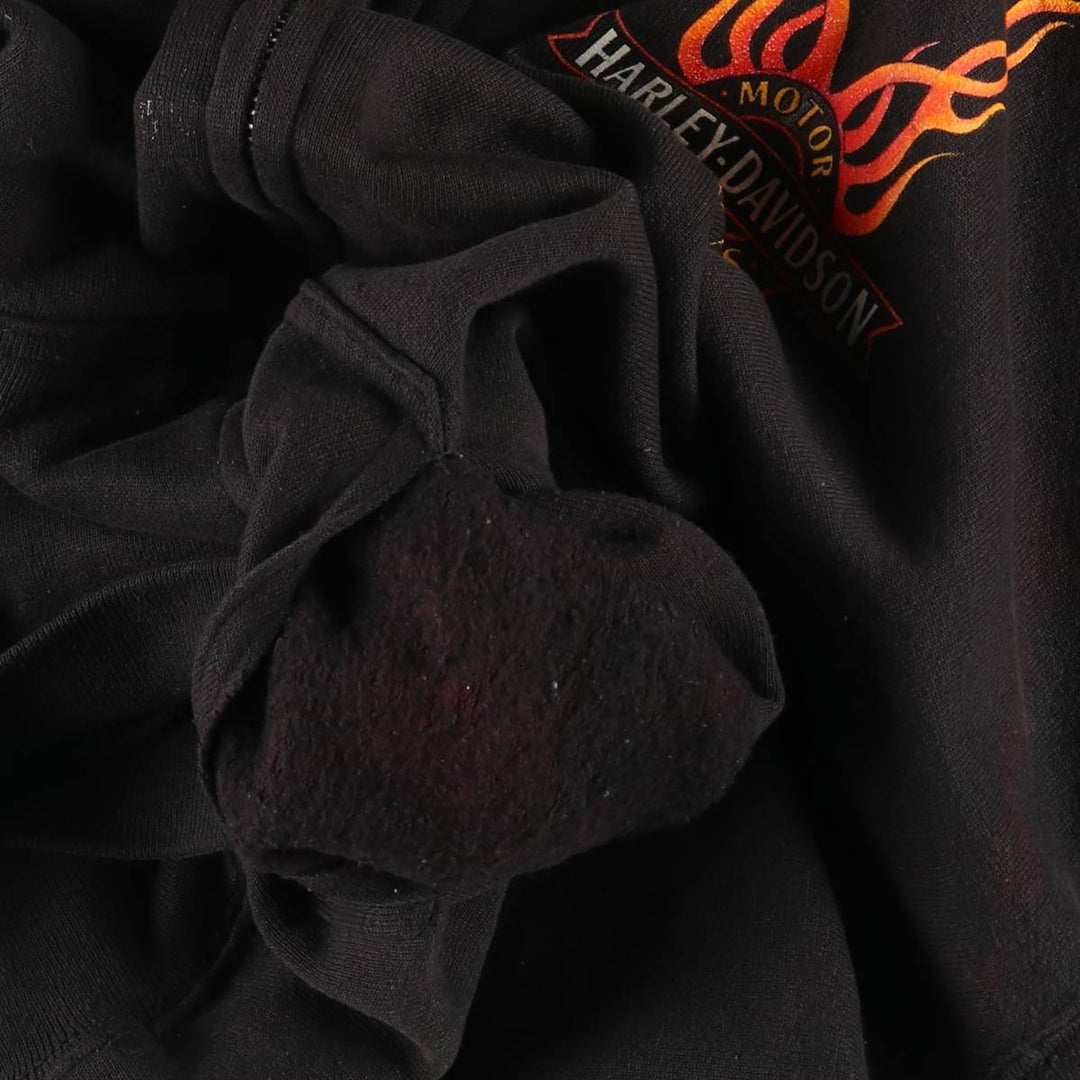 90'S Harley-Davidson Fire Pattern Full-Zip Sweatshirt Hoodie, Made in USA, Men's Size XL (approx.) cotton black type Vintage Second Hand