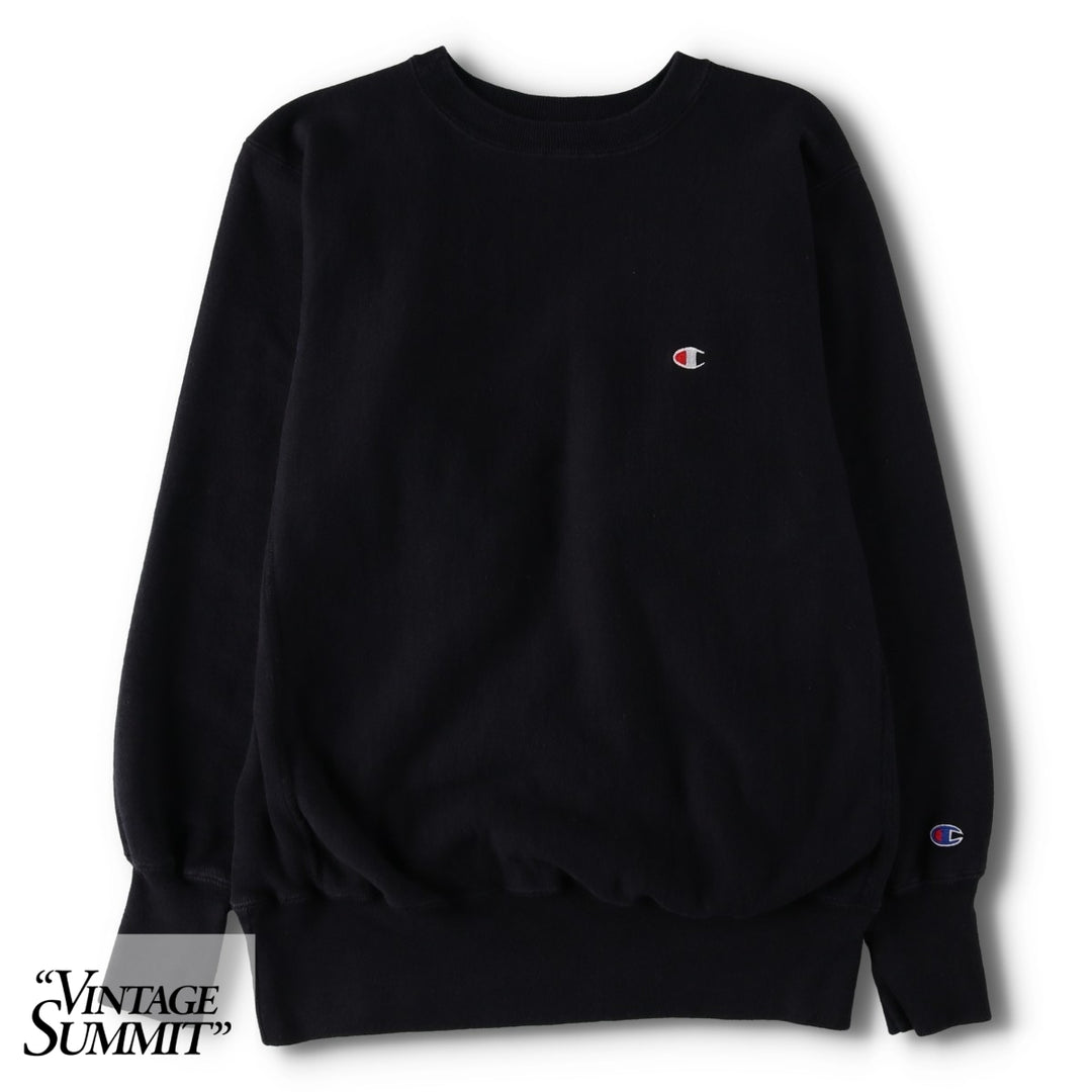 90'S Champion Reverse Weave Embroidered Tag One Point Logo Sweatshirt Trainer Made in USA Men's L size cotton black type Vintage Second Hand