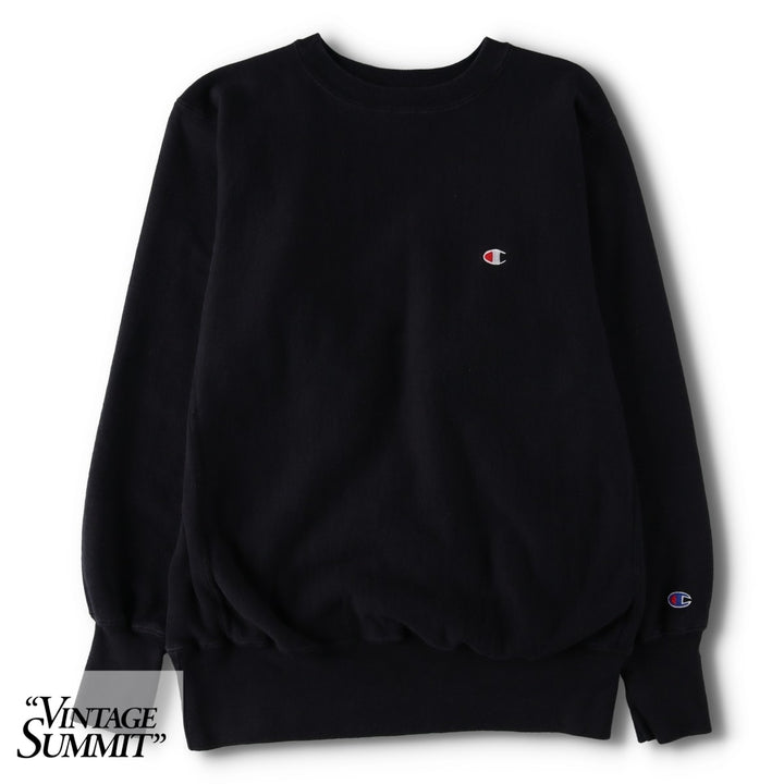 90'S Champion Reverse Weave Embroidered Tag One Point Logo Sweatshirt Trainer Made in USA Men's L size cotton black type Vintage Second Hand