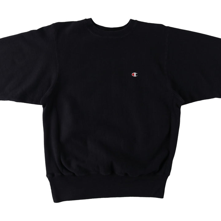 90'S Champion Reverse Weave Embroidered Tag One Point Logo Sweatshirt Trainer Made in USA Men's L size cotton black type Vintage Second Hand