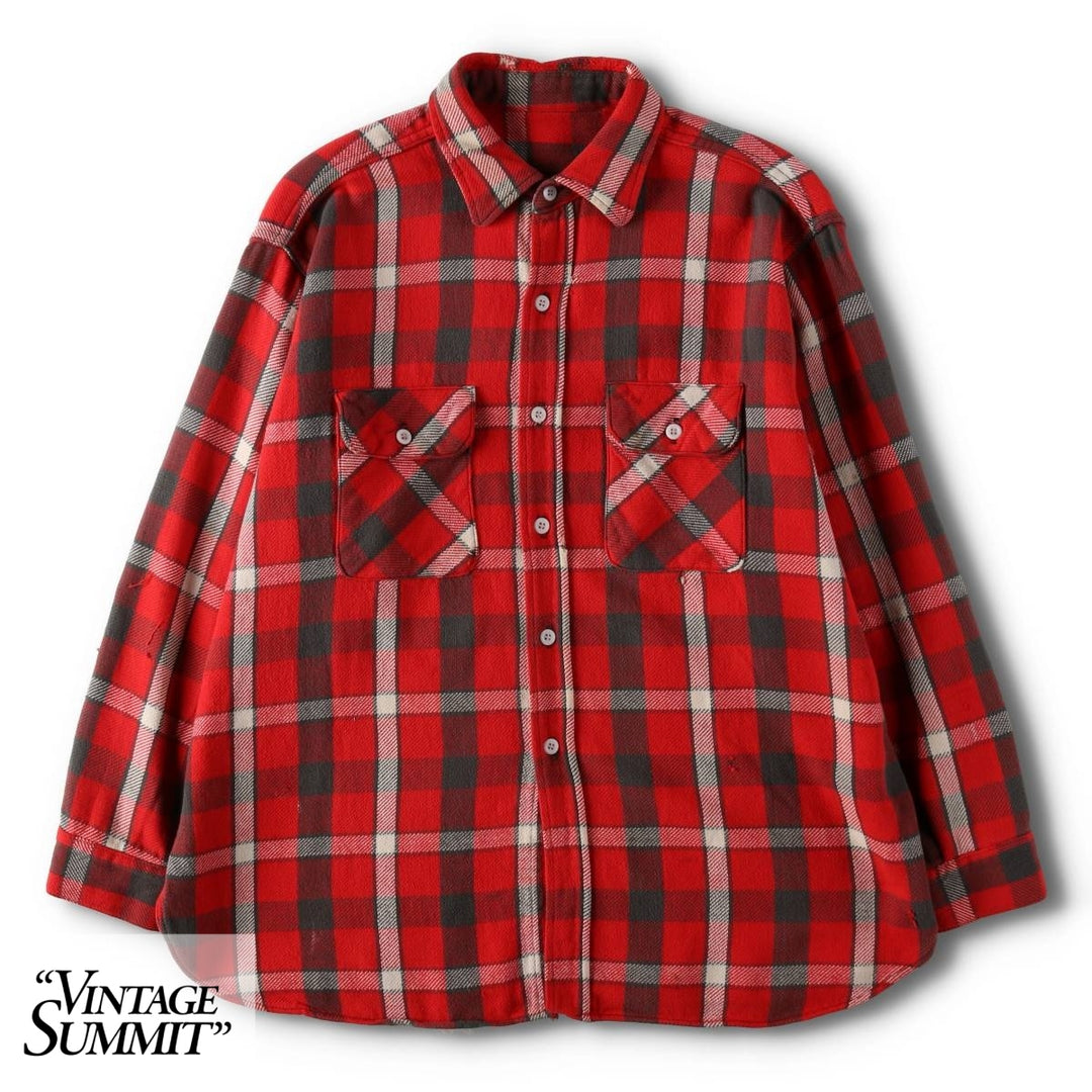 1950s-1960'S Check Pattern Long-Sleeve Heavy Flannel Check Shirt, Men's Size XL (Equivalent), Vintage unclear red type Vintage Second Hand