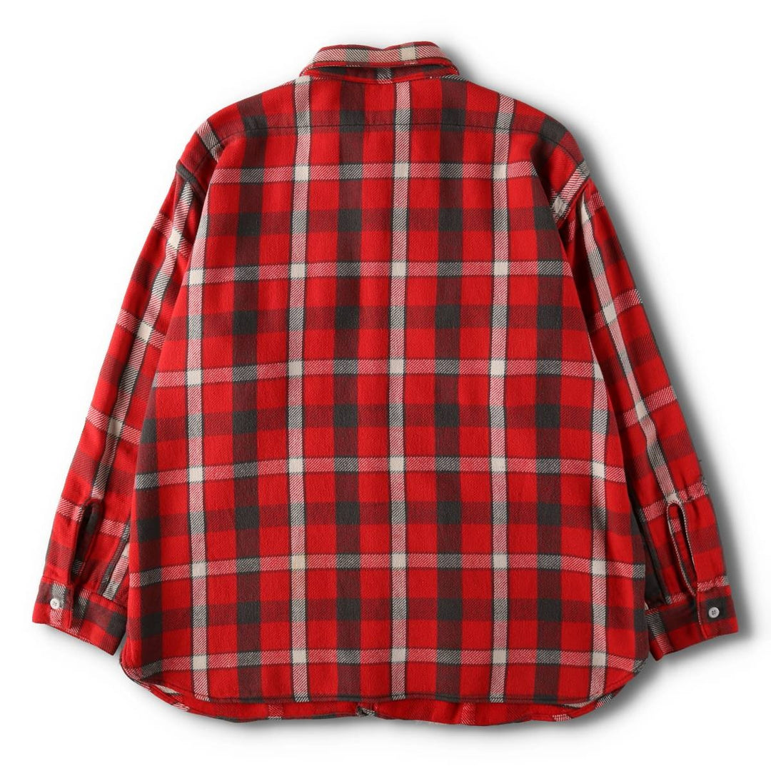 1950s-1960'S Check Pattern Long-Sleeve Heavy Flannel Check Shirt, Men's Size XL (Equivalent), Vintage unclear red type Vintage Second Hand