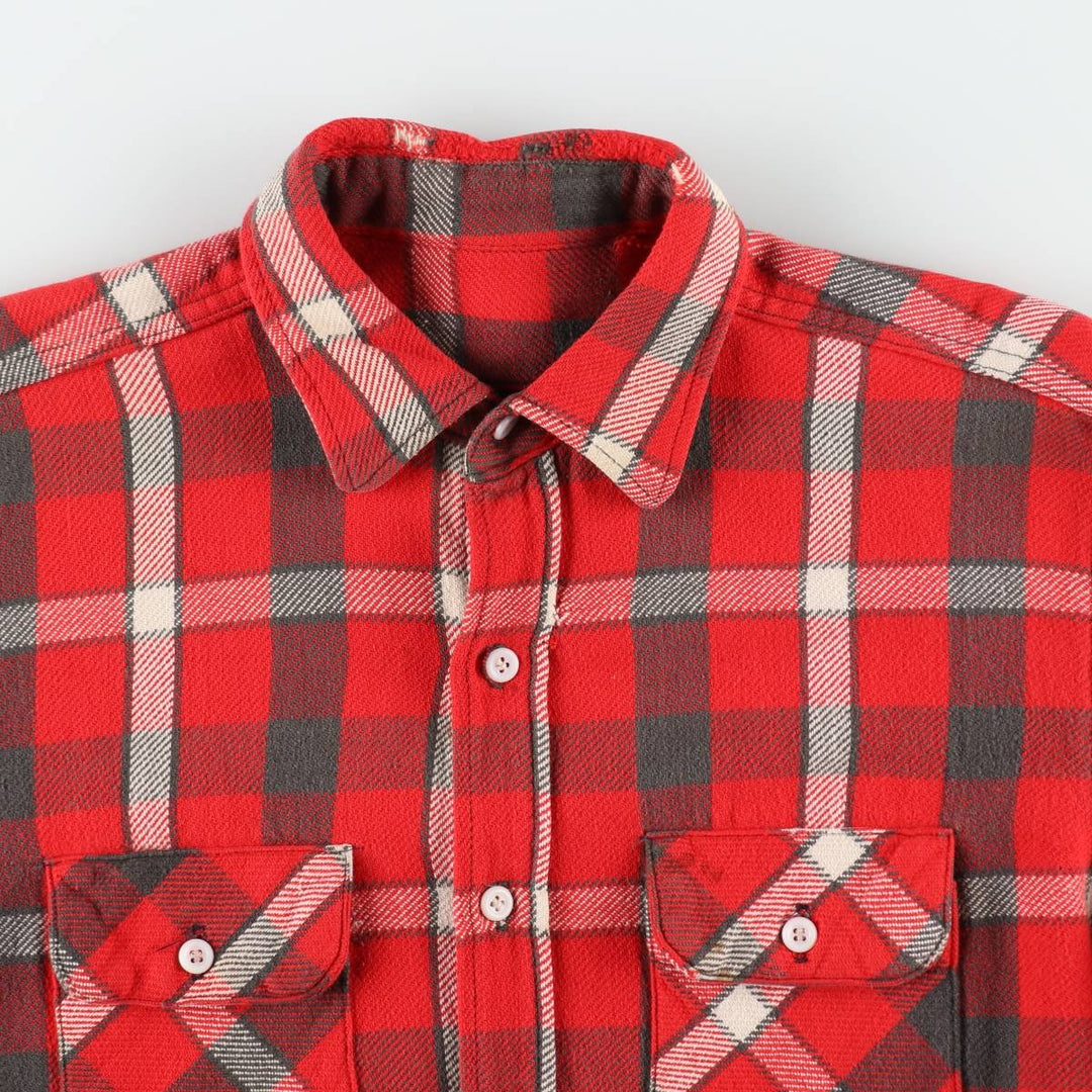 1950s-1960'S Check Pattern Long-Sleeve Heavy Flannel Check Shirt, Men's Size XL (Equivalent), Vintage unclear red type Vintage Second Hand