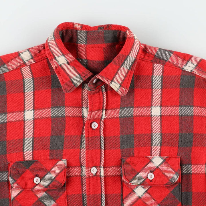 1950s-1960'S Check Pattern Long-Sleeve Heavy Flannel Check Shirt, Men's Size XL (Equivalent), Vintage unclear red type Vintage Second Hand