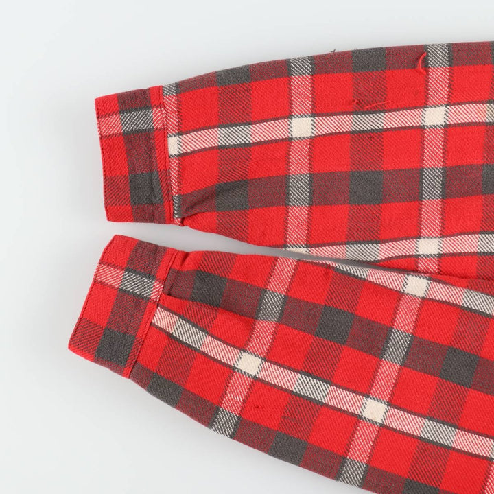 1950s-1960'S Check Pattern Long-Sleeve Heavy Flannel Check Shirt, Men's Size XL (Equivalent), Vintage unclear red type Vintage Second Hand