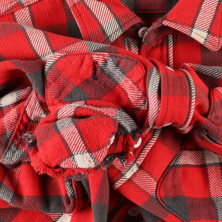1950s-1960'S Check Pattern Long-Sleeve Heavy Flannel Check Shirt, Men's Size XL (Equivalent), Vintage unclear red type Vintage Second Hand