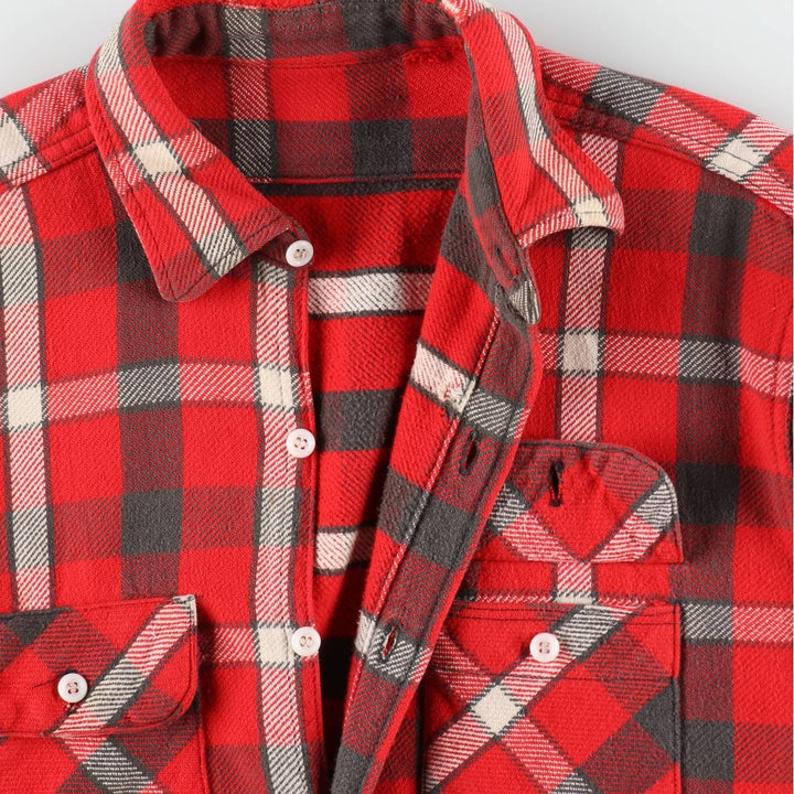 1950s-1960'S Check Pattern Long-Sleeve Heavy Flannel Check Shirt, Men's Size XL (Equivalent), Vintage unclear red type Vintage Second Hand