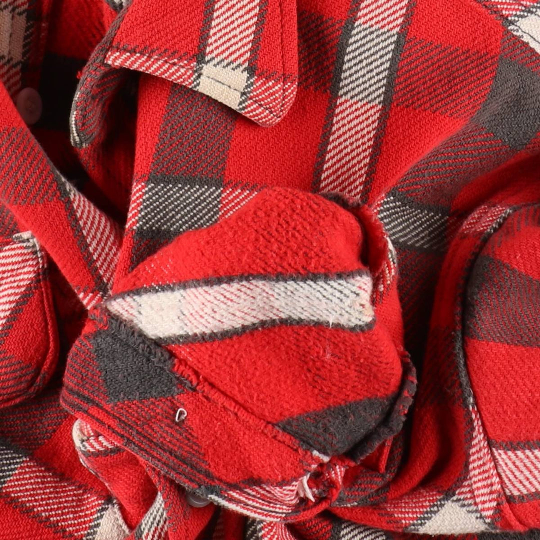 1950s-1960'S Check Pattern Long-Sleeve Heavy Flannel Check Shirt, Men's Size XL (Equivalent), Vintage unclear red type Vintage Second Hand