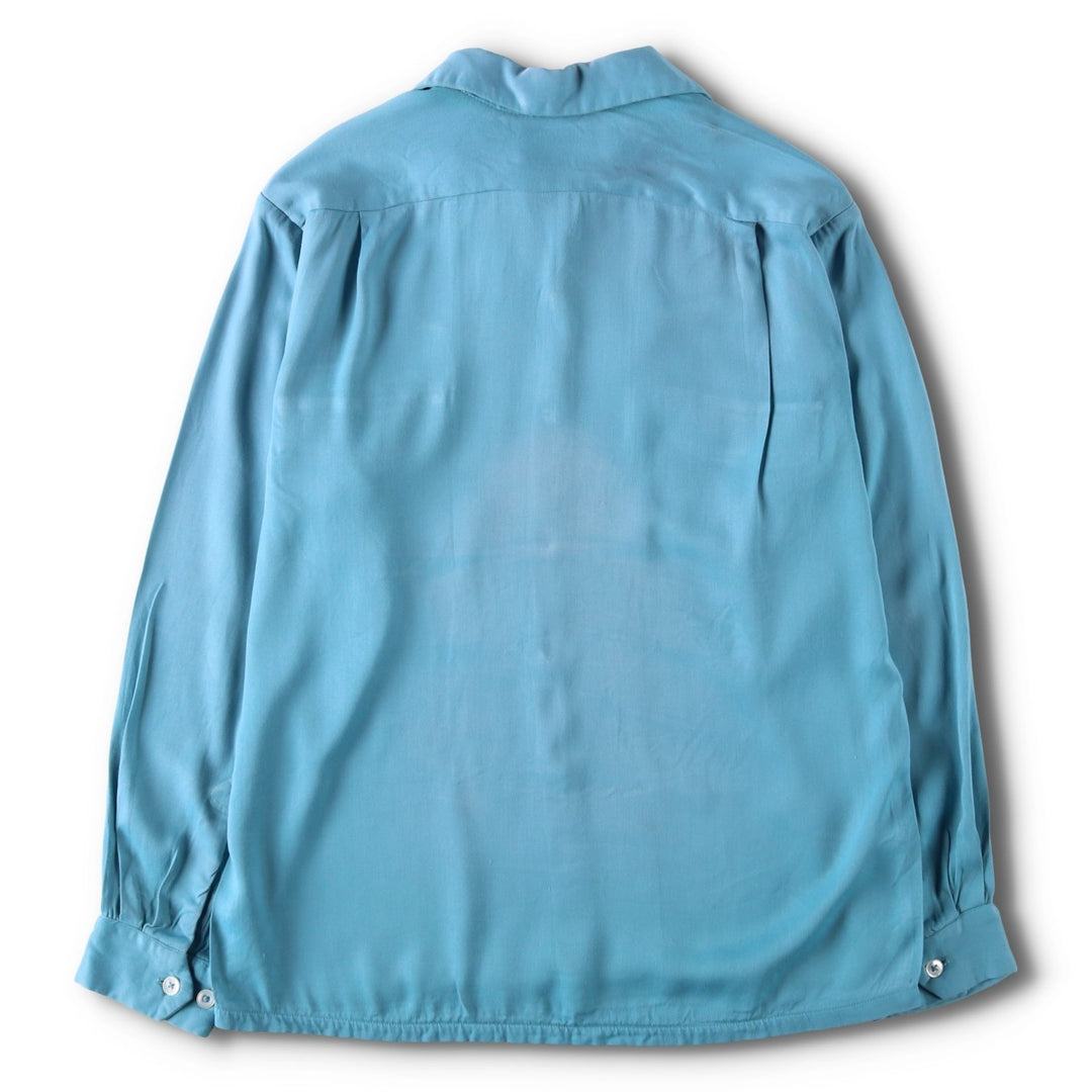 1950'S McGREGOR Long-Sleeve Open-Collar Boxy Shirt, Made in USA, Men's Size M (Equivalent), Vintage unclear Blue type light blue Vintage Second Hand