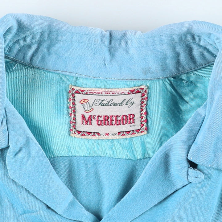 1950'S McGREGOR Long-Sleeve Open-Collar Boxy Shirt, Made in USA, Men's Size M (Equivalent), Vintage unclear Blue type light blue Vintage Second Hand