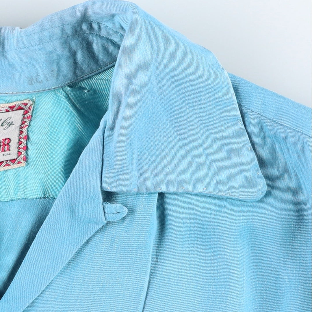 1950'S McGREGOR Long-Sleeve Open-Collar Boxy Shirt, Made in USA, Men's Size M (Equivalent), Vintage unclear Blue type light blue Vintage Second Hand