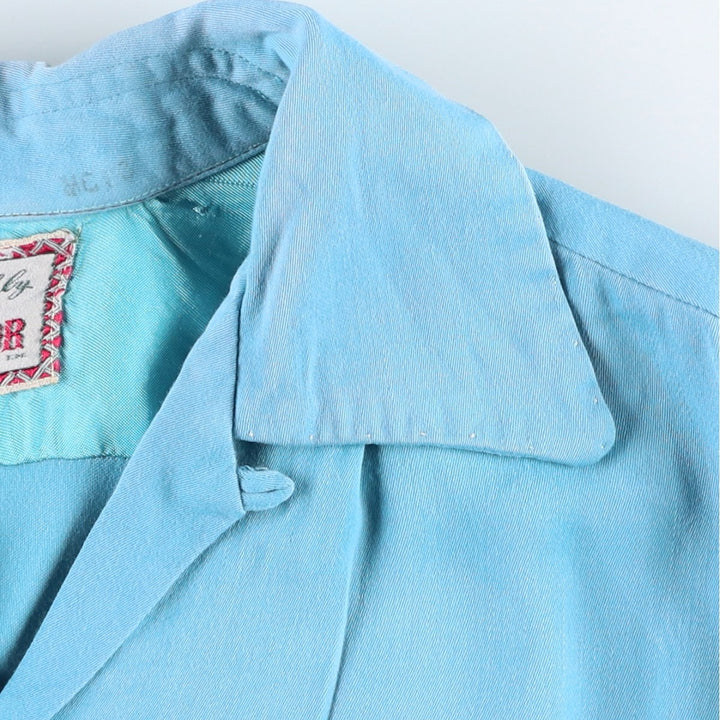 1950'S McGREGOR Long-Sleeve Open-Collar Boxy Shirt, Made in USA, Men's Size M (Equivalent), Vintage unclear Blue type light blue Vintage Second Hand