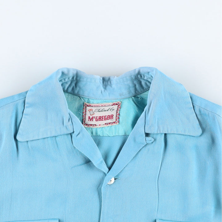 1950'S McGREGOR Long-Sleeve Open-Collar Boxy Shirt, Made in USA, Men's Size M (Equivalent), Vintage unclear Blue type light blue Vintage Second Hand