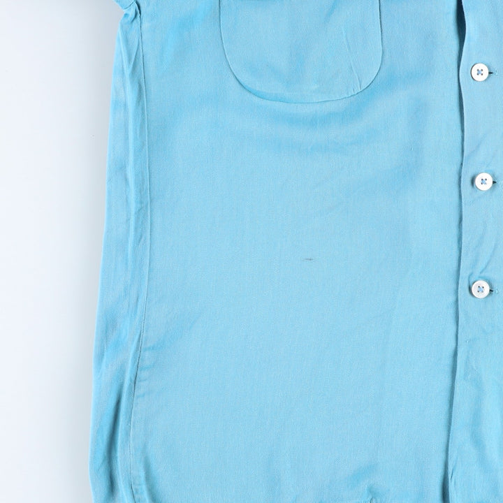 1950'S McGREGOR Long-Sleeve Open-Collar Boxy Shirt, Made in USA, Men's Size M (Equivalent), Vintage unclear Blue type light blue Vintage Second Hand