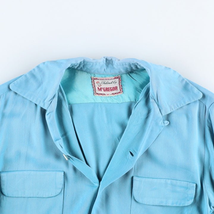 1950'S McGREGOR Long-Sleeve Open-Collar Boxy Shirt, Made in USA, Men's Size M (Equivalent), Vintage unclear Blue type light blue Vintage Second Hand