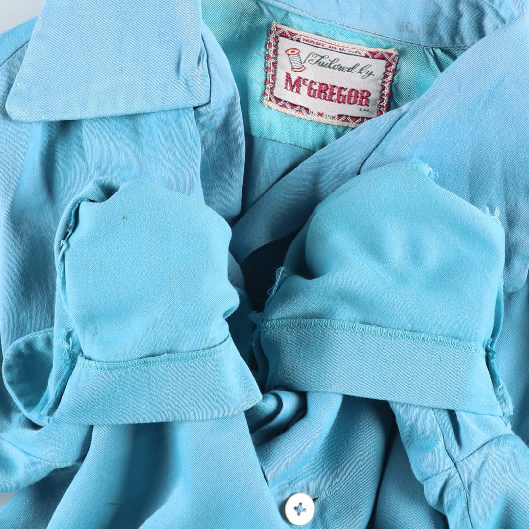 1950'S McGREGOR Long-Sleeve Open-Collar Boxy Shirt, Made in USA, Men's Size M (Equivalent), Vintage unclear Blue type light blue Vintage Second Hand