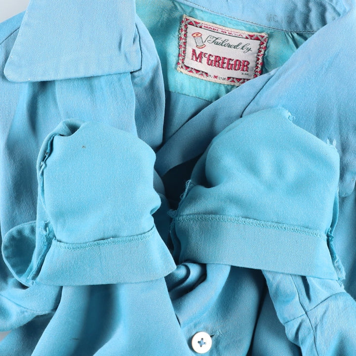 1950'S McGREGOR Long-Sleeve Open-Collar Boxy Shirt, Made in USA, Men's Size M (Equivalent), Vintage unclear Blue type light blue Vintage Second Hand