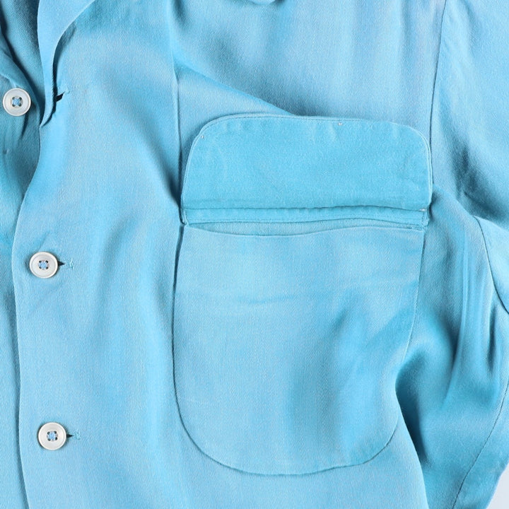 1950'S McGREGOR Long-Sleeve Open-Collar Boxy Shirt, Made in USA, Men's Size M (Equivalent), Vintage unclear Blue type light blue Vintage Second Hand