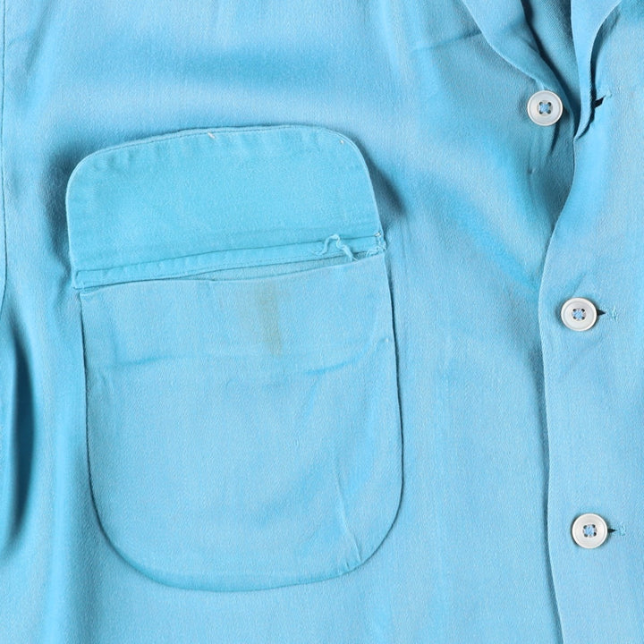 1950'S McGREGOR Long-Sleeve Open-Collar Boxy Shirt, Made in USA, Men's Size M (Equivalent), Vintage unclear Blue type light blue Vintage Second Hand