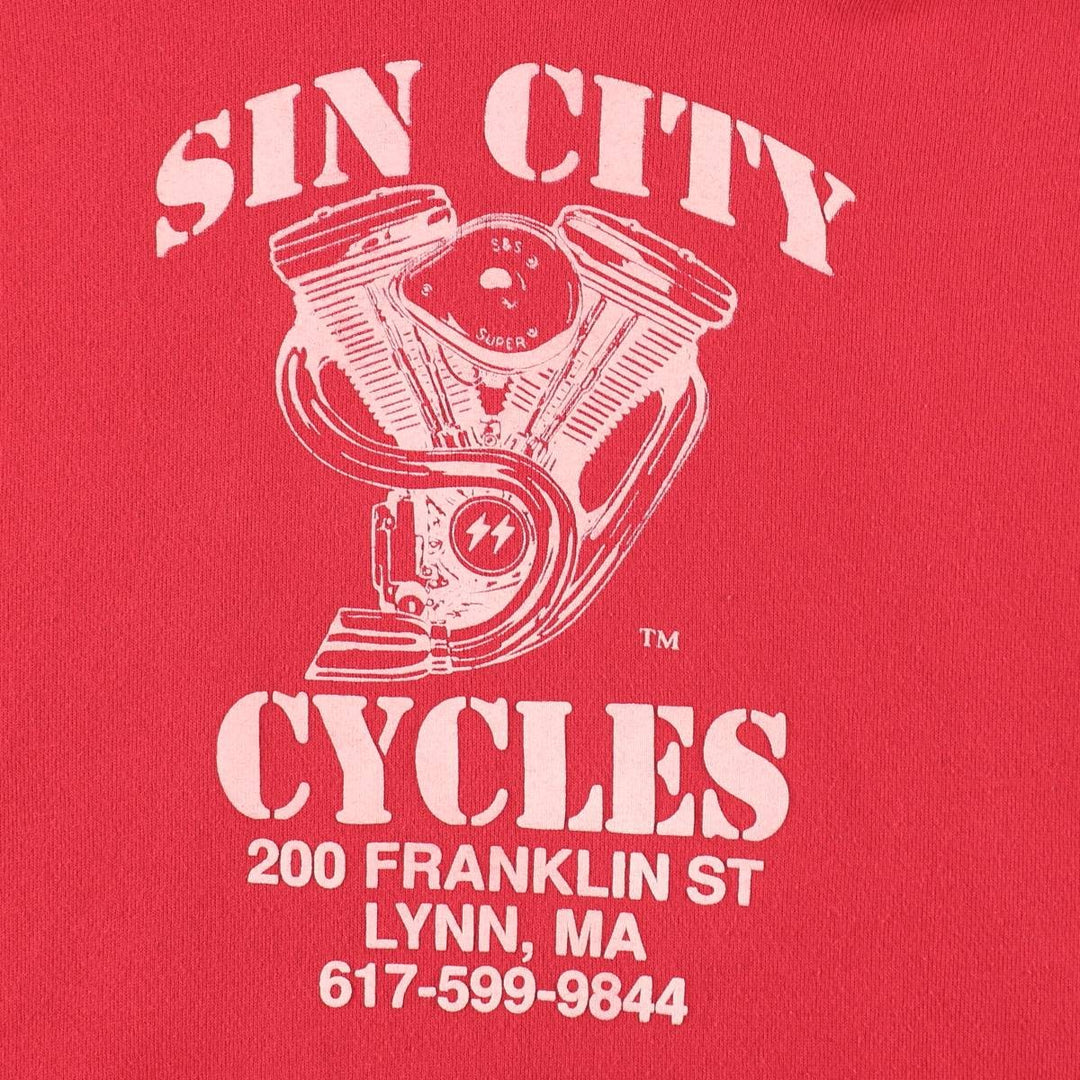 90'S DISCUS ATHLETIC SINCITY CYCLES Skull Pattern Fire Pattern Full-Zip Sweatshirt Hoodie, Men's Size L (approx.) cotton red type Vintage Second Hand