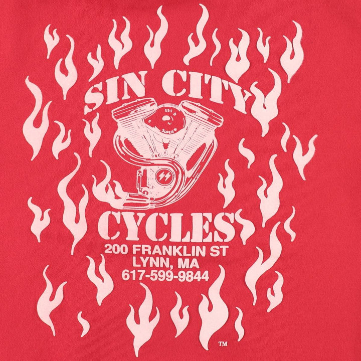 90'S DISCUS ATHLETIC SINCITY CYCLES Skull Pattern Fire Pattern Full-Zip Sweatshirt Hoodie, Men's Size L (approx.) cotton red type Vintage Second Hand