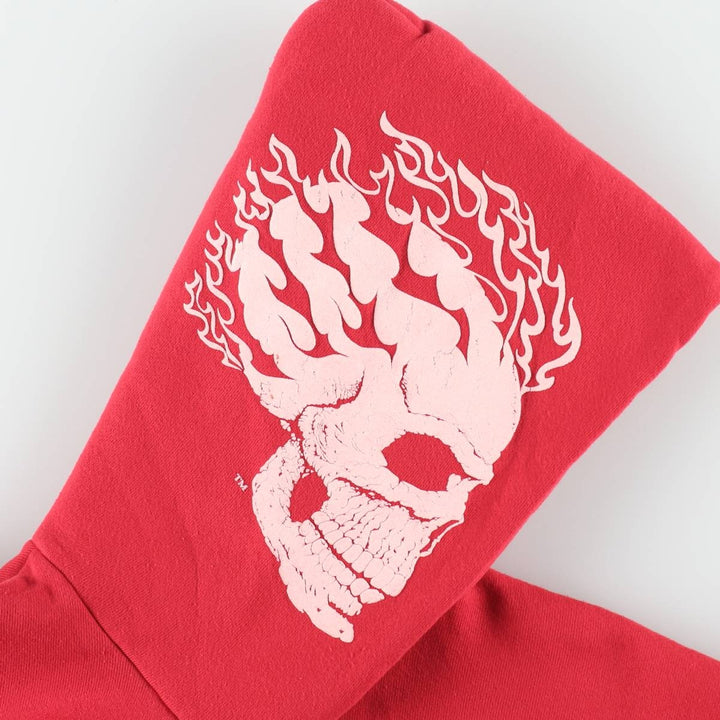 90'S DISCUS ATHLETIC SINCITY CYCLES Skull Pattern Fire Pattern Full-Zip Sweatshirt Hoodie, Men's Size L (approx.) cotton red type Vintage Second Hand