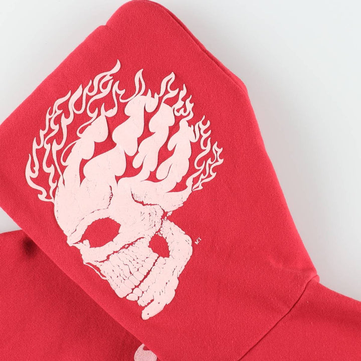 90'S DISCUS ATHLETIC SINCITY CYCLES Skull Pattern Fire Pattern Full-Zip Sweatshirt Hoodie, Men's Size L (approx.) cotton red type Vintage Second Hand