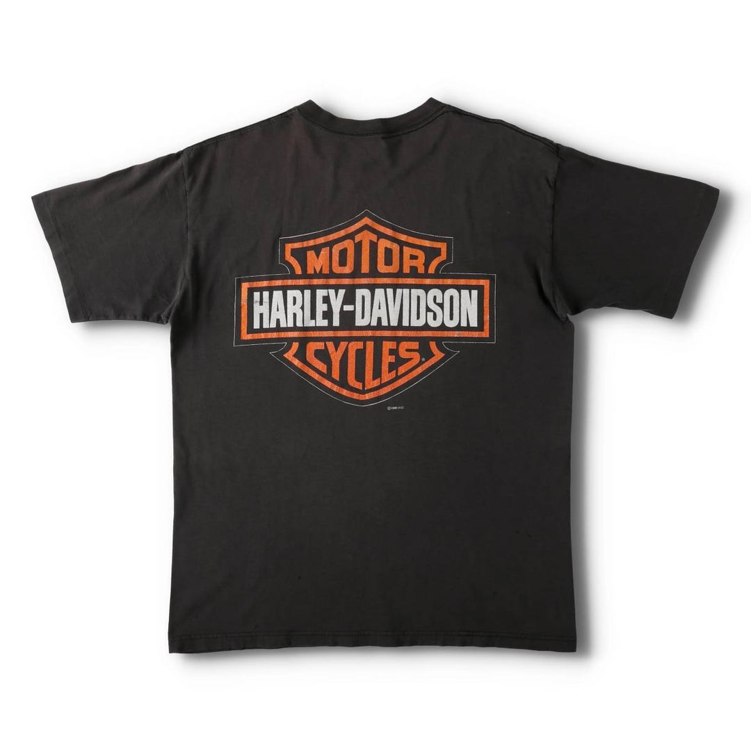 90'S Harley-Davidson Fire Pattern Big Logo Motorcycle T-Shirt, Men's Size M (approx.) unclear Charcoal Vintage Second Hand