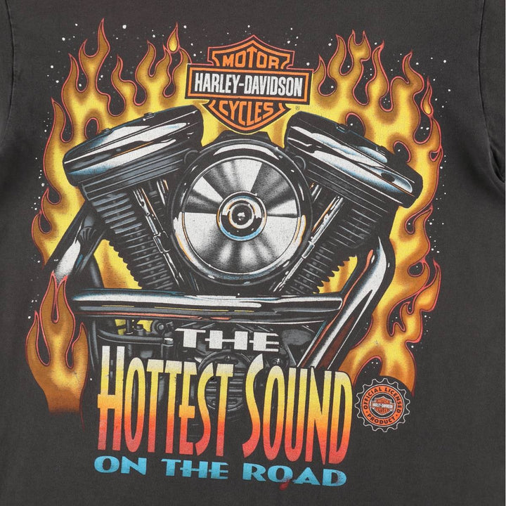 90'S Harley-Davidson Fire Pattern Big Logo Motorcycle T-Shirt, Men's Size M (approx.) unclear Charcoal Vintage Second Hand