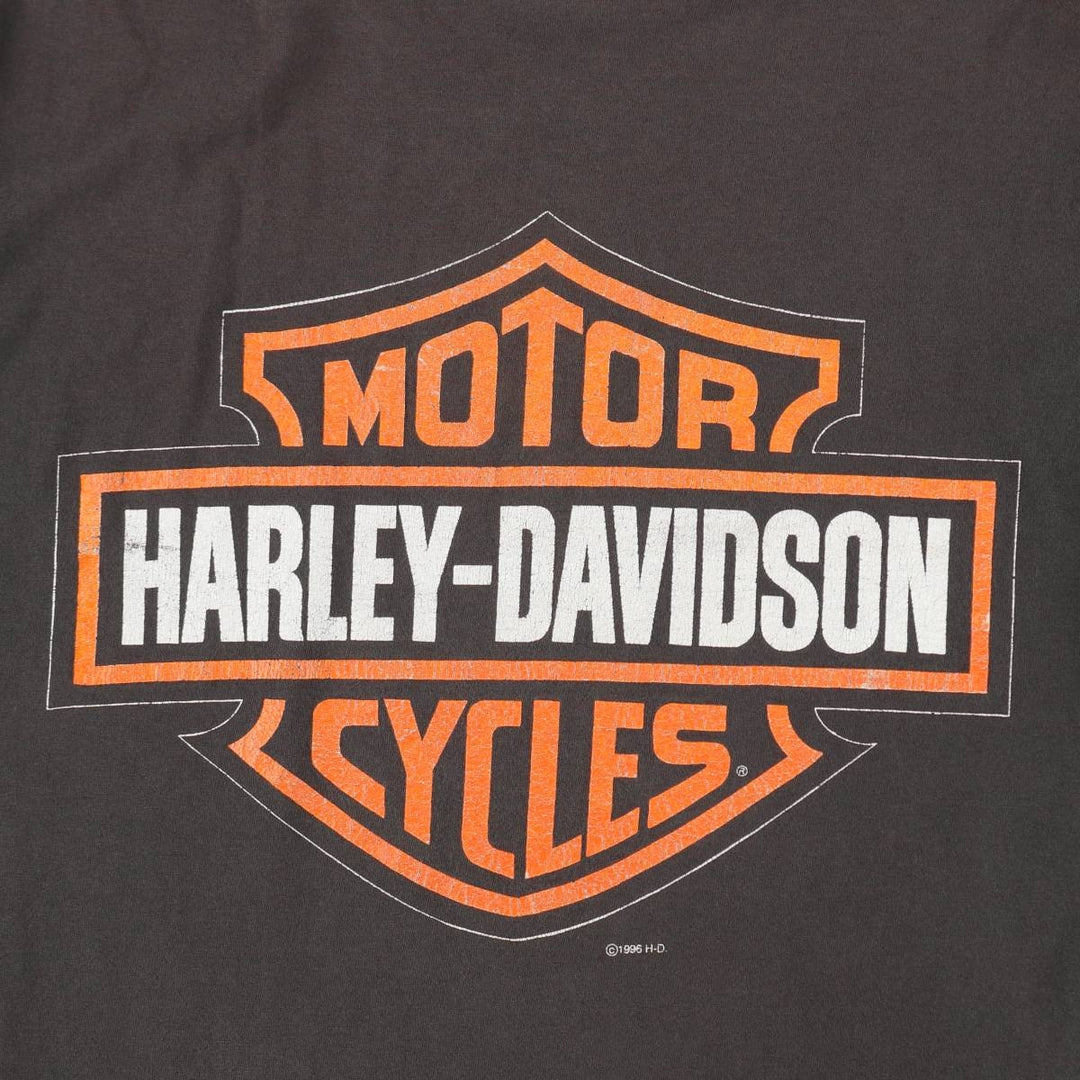 90'S Harley-Davidson Fire Pattern Big Logo Motorcycle T-Shirt, Men's Size M (approx.) unclear Charcoal Vintage Second Hand