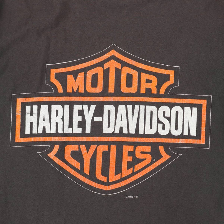 90'S Harley-Davidson Fire Pattern Big Logo Motorcycle T-Shirt, Men's Size M (approx.) unclear Charcoal Vintage Second Hand