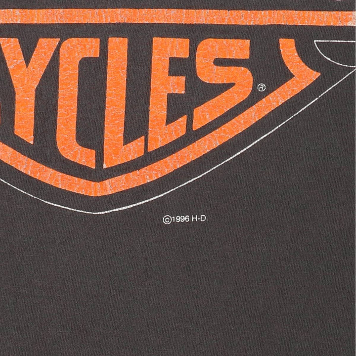 90'S Harley-Davidson Fire Pattern Big Logo Motorcycle T-Shirt, Men's Size M (approx.) unclear Charcoal Vintage Second Hand