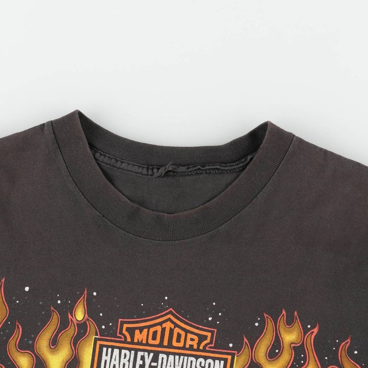90'S Harley-Davidson Fire Pattern Big Logo Motorcycle T-Shirt, Men's Size M (approx.) unclear Charcoal Vintage Second Hand