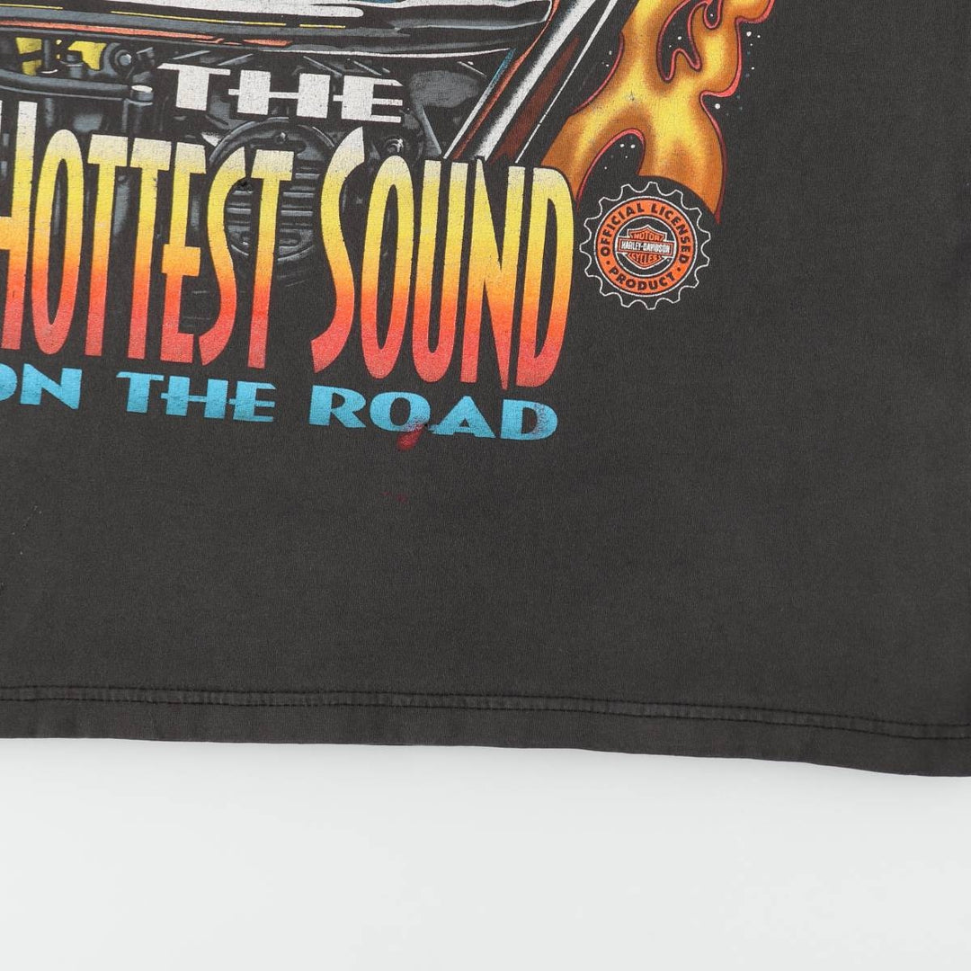 90'S Harley-Davidson Fire Pattern Big Logo Motorcycle T-Shirt, Men's Size M (approx.) unclear Charcoal Vintage Second Hand