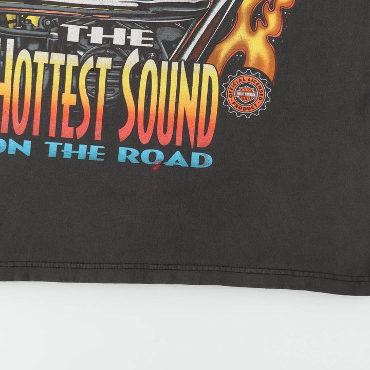 90'S Harley-Davidson Fire Pattern Big Logo Motorcycle T-Shirt, Men's Size M (approx.) unclear Charcoal Vintage Second Hand