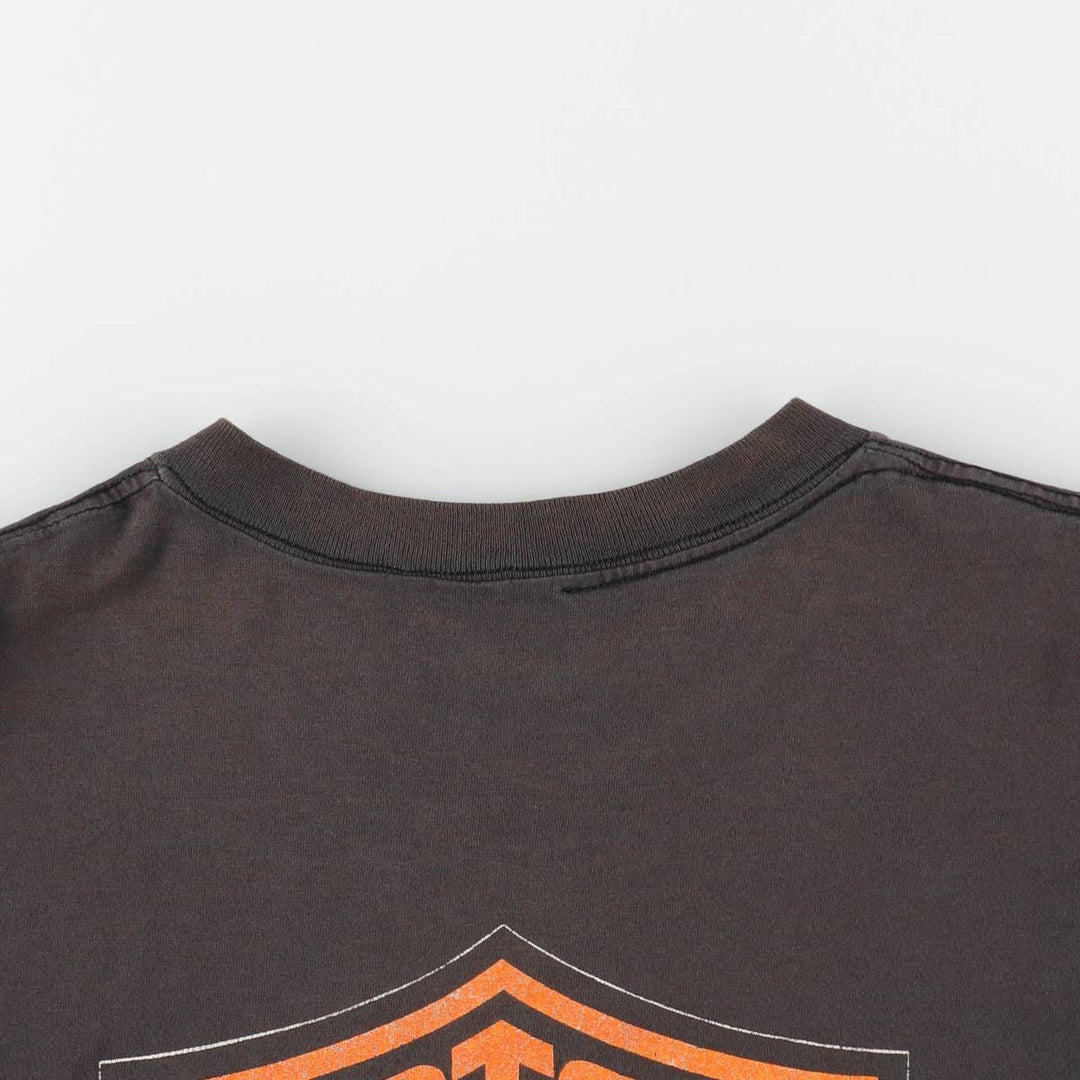 90'S Harley-Davidson Fire Pattern Big Logo Motorcycle T-Shirt, Men's Size M (approx.) unclear Charcoal Vintage Second Hand